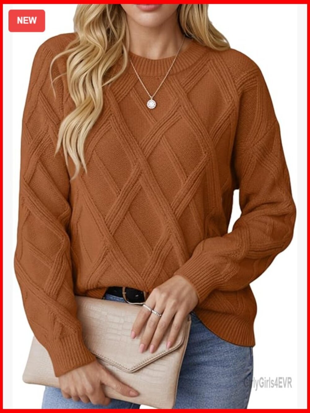 Cable Knit Crew Neck Pullover Sweater Soft Cozy Long Sleeve for Fall Winter